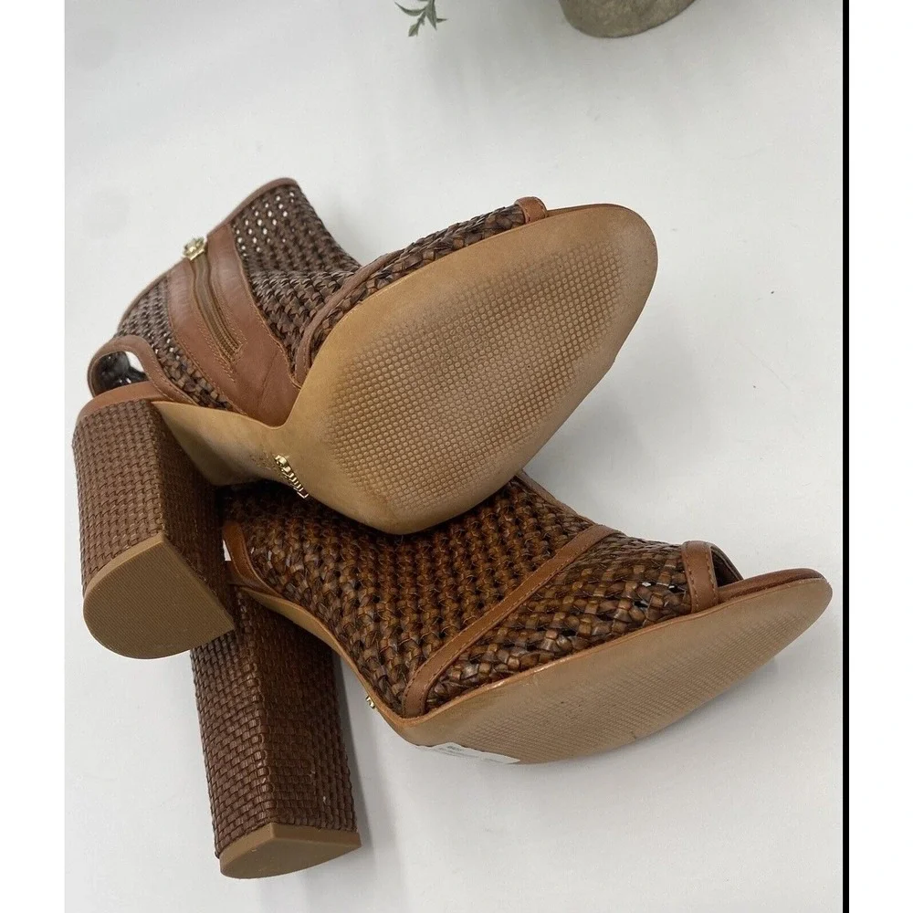Schutz Anacris Women's Saddle Casual Peep‎ Toe Woven Bootie - Size 9B